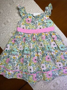 Girls’ Floral Cotton Sundress with Pink Waistband